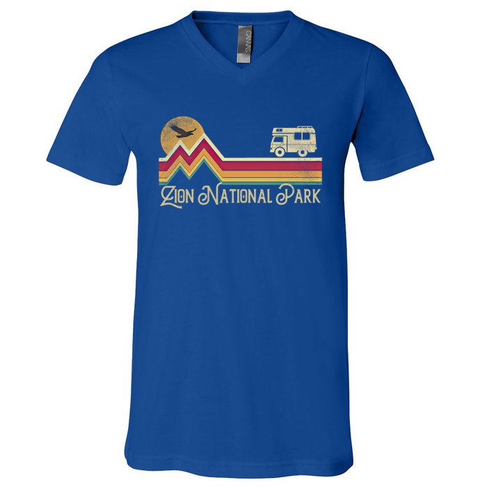 Zion National Park Vintage Retro Style Mountain Camping Hike Gift V-Neck T-Shirt