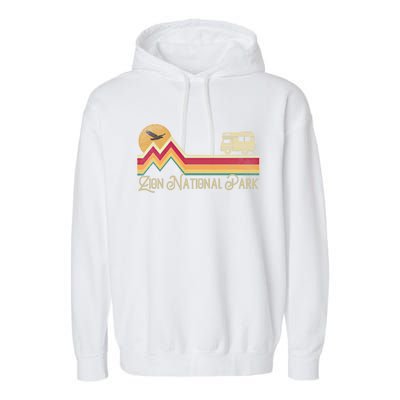 Zion National Park Vintage Retro Style Mountain Camping Hike Gift Garment-Dyed Fleece Hoodie