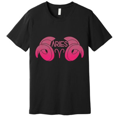 Zodiac Aries Ram Horns Premium T-Shirt