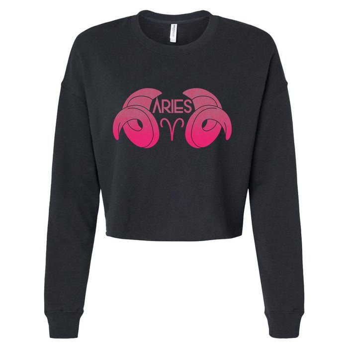 Zodiac Aries Ram Horns Cropped Pullover Crew