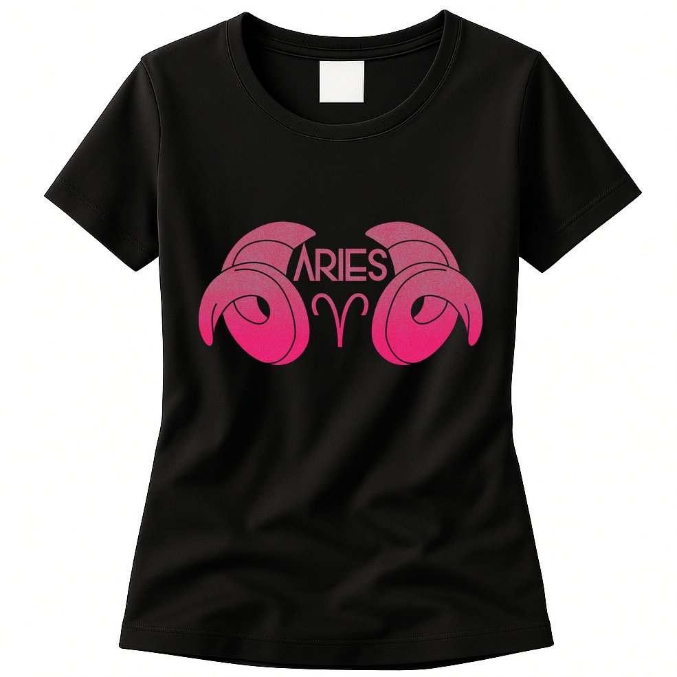 Zodiac Aries Ram Horns Womens T-Shirt