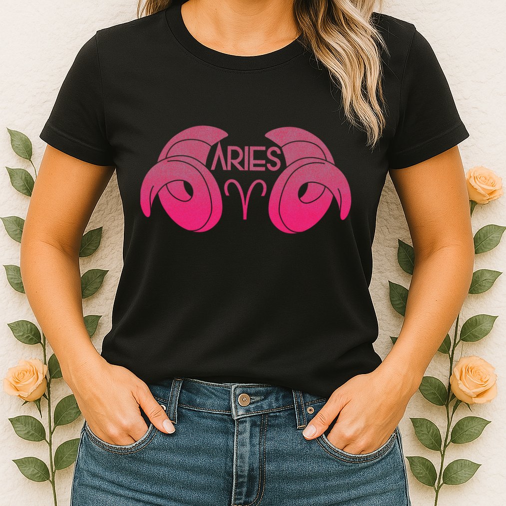 Zodiac Aries Ram Horns Womens T-Shirt