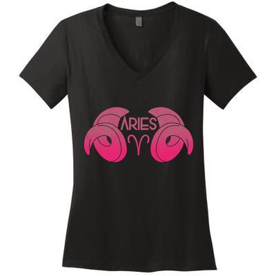 Zodiac Aries Ram Horns Women's V-Neck T-Shirt