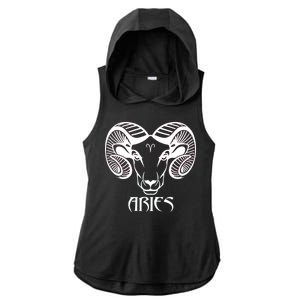 Zodiac Aries Ram Horns Face Ladies PosiCharge Tri-Blend Wicking Draft Hoodie Tank