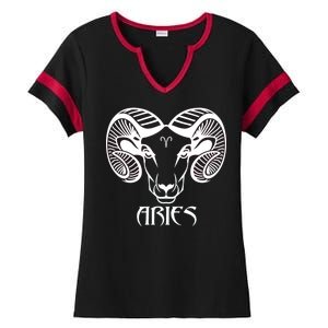 Zodiac Aries Ram Horns Face Ladies Halftime Notch Neck Tee