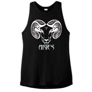 Zodiac Aries Ram Horns Face Ladies PosiCharge Tri-Blend Wicking Tank