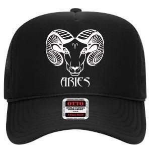 Zodiac Aries Ram Horns Face High Crown Mesh Back Trucker Hat