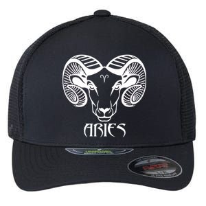 Zodiac Aries Ram Horns Face Flexfit Unipanel Trucker Cap