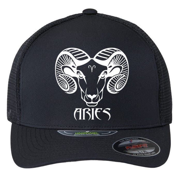 Zodiac Aries Ram Horns Face Flexfit Unipanel Trucker Cap