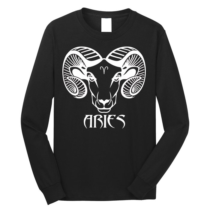 Zodiac Aries Ram Horns Face Long Sleeve Shirt