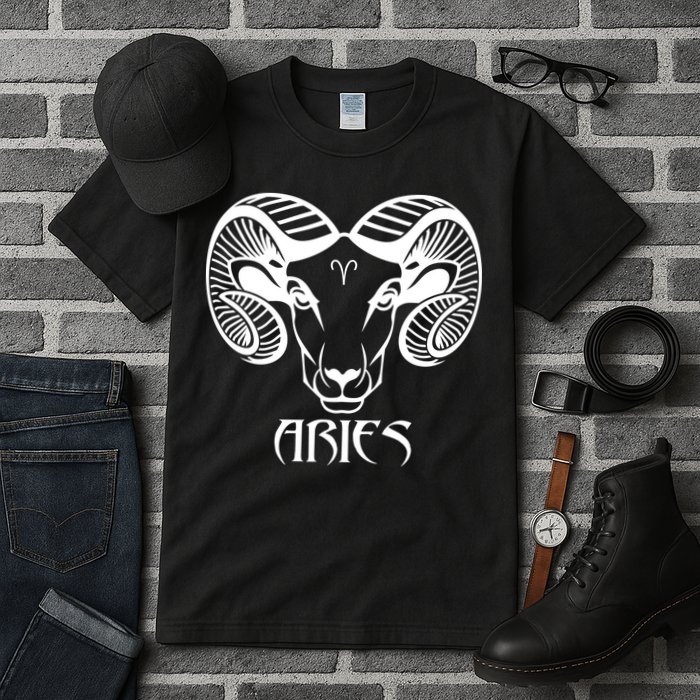Zodiac Aries Ram Horns Face Tall T-Shirt