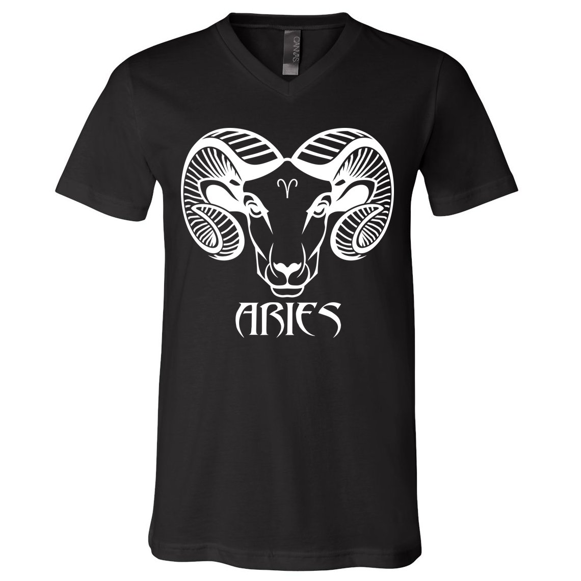 Zodiac Aries Ram Horns Face V-Neck T-Shirt