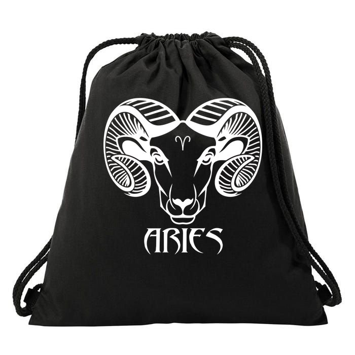 Zodiac Aries Ram Horns Face Drawstring Bag