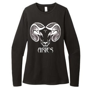 Zodiac Aries Ram Horns Face Womens CVC Long Sleeve Shirt