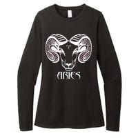 Zodiac Aries Ram Horns Face Womens CVC Long Sleeve Shirt