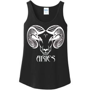 Zodiac Aries Ram Horns Face Ladies Essential Tank