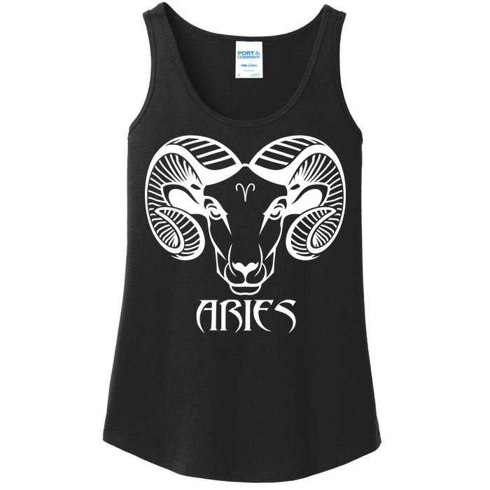 Zodiac Aries Ram Horns Face Ladies Essential Tank