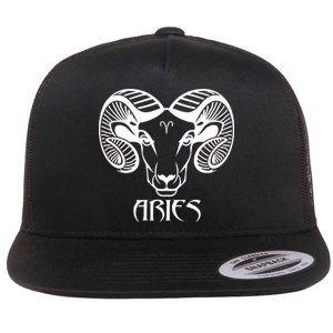 Zodiac Aries Ram Horns Face Flat Bill Trucker Hat