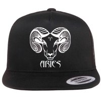 Zodiac Aries Ram Horns Face Flat Bill Trucker Hat