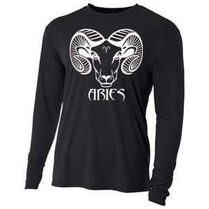 Zodiac Aries Ram Horns Face Cooling Performance Long Sleeve Crew