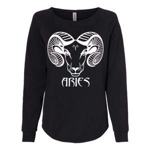 Zodiac Aries Ram Horns Face Womens California Wash Sweatshirt