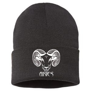 Zodiac Aries Ram Horns Face Sustainable Knit Beanie