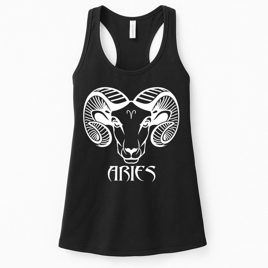 Zodiac Aries Ram Horns Face Womens Tank Top
