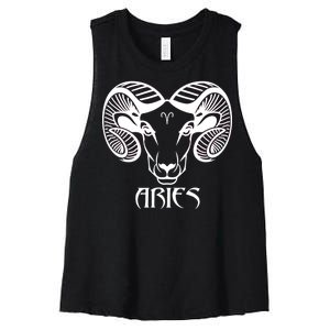 Zodiac Aries Ram Horns Face Women's Racerback Cropped Tank