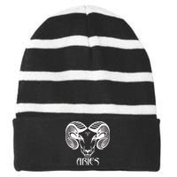 Zodiac Aries Ram Horns Face Striped Beanie with Solid Band