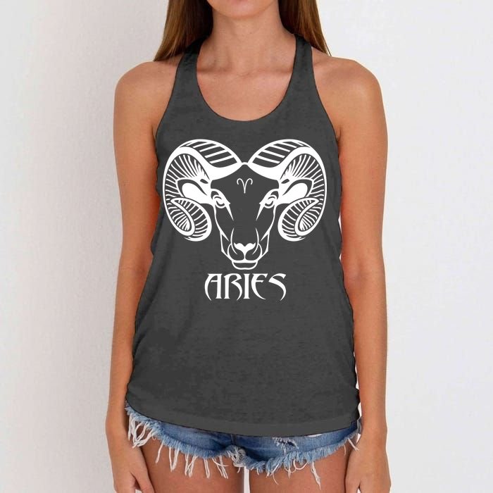 Zodiac Aries Ram Horns Face Women's Knotted Racerback Tank