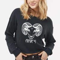 Zodiac Aries Ram Horns Face Cropped Pullover Crew