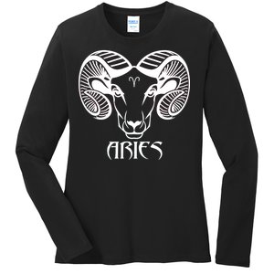 Zodiac Aries Ram Horns Face Ladies Long Sleeve Shirt