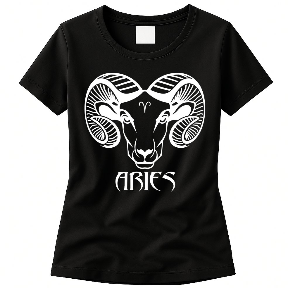 Zodiac Aries Ram Horns Face Womens T-Shirt