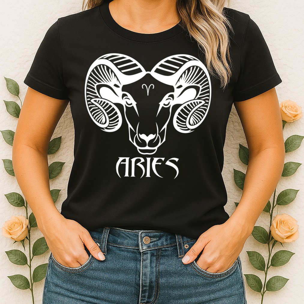 Zodiac Aries Ram Horns Face Womens T-Shirt