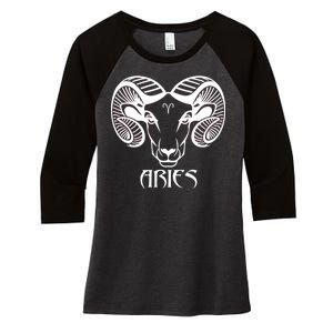 Zodiac Aries Ram Horns Face Women's Tri-Blend 3/4-Sleeve Raglan Shirt