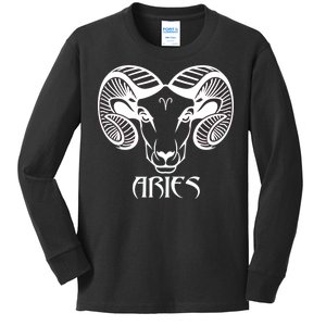 Zodiac Aries Ram Horns Face Kids Long Sleeve Shirt