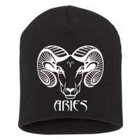 Zodiac Aries Ram Horns Face Short Acrylic Beanie