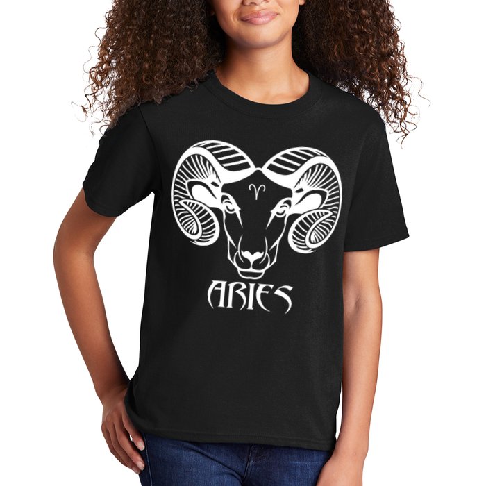 Zodiac Aries Ram Horns Face Kids T-Shirt