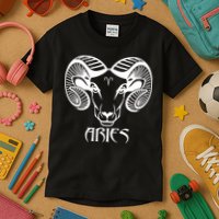 Zodiac Aries Ram Horns Face Kids T-Shirt