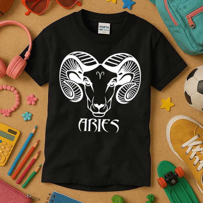 Zodiac Aries Ram Horns Face Kids T-Shirt