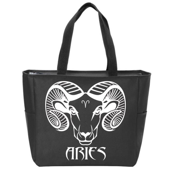 Zodiac Aries Ram Horns Face Zip Tote Bag