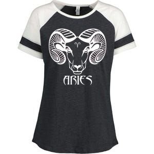 Zodiac Aries Ram Horns Face Enza Ladies Jersey Colorblock Tee