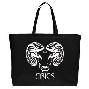 Zodiac Aries Ram Horns Face Cotton Canvas Jumbo Tote