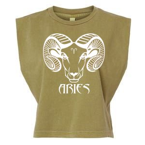 Zodiac Aries Ram Horns Face Garment-Dyed Women's Muscle Tee