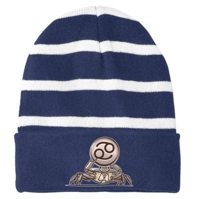 Zodiac Cancer Icon Gem Striped Beanie with Solid Band