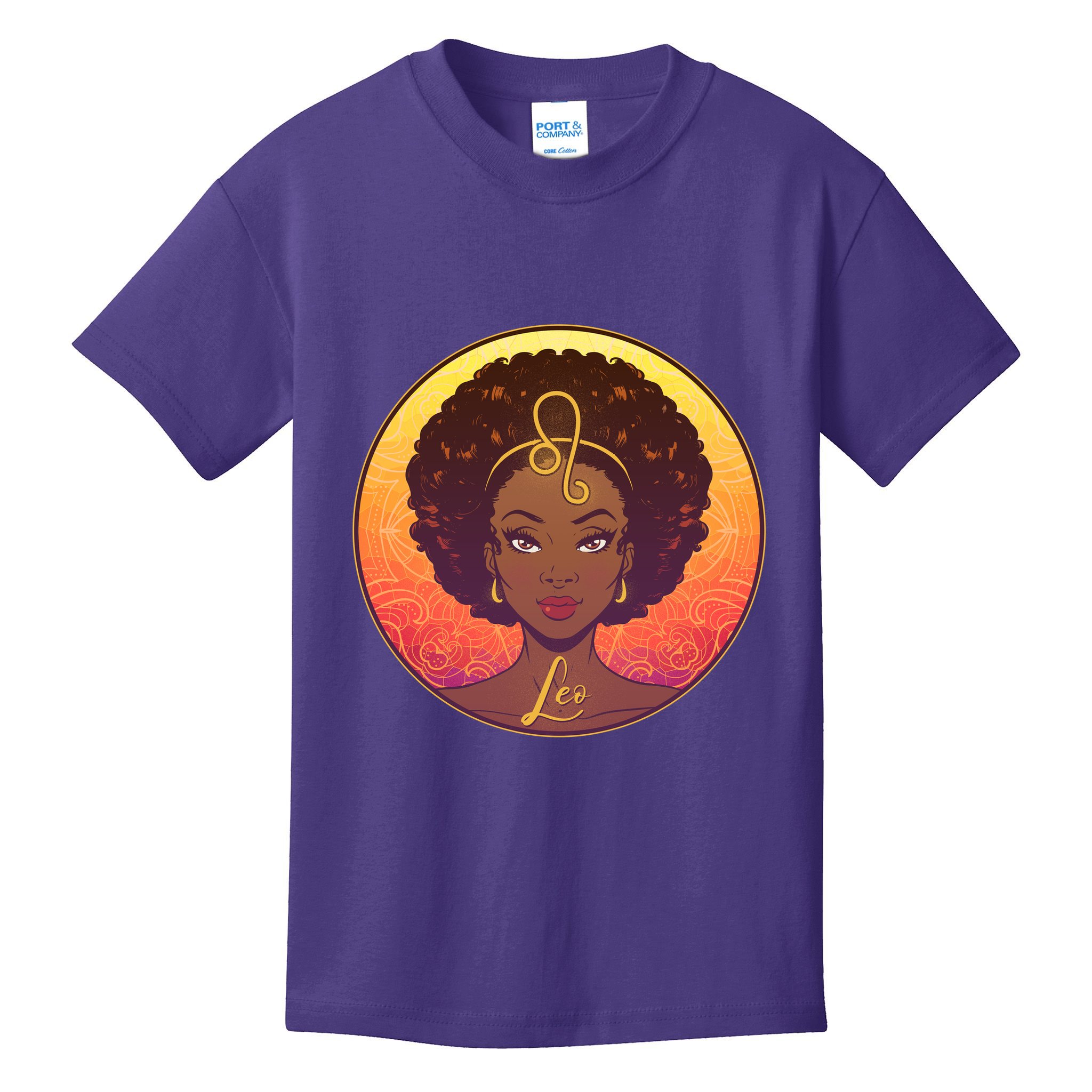 Zodiac Leo African American Black Woman Kids T-Shirt