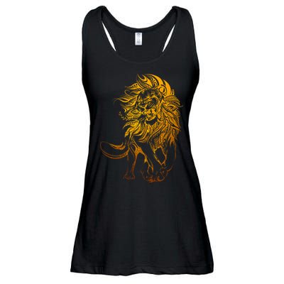 Zodiac Leo Lion Floral Tribal Design Ladies Essential Flowy Tank