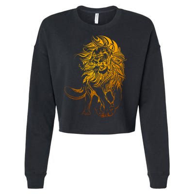 Zodiac Leo Lion Floral Tribal Design Cropped Pullover Crew