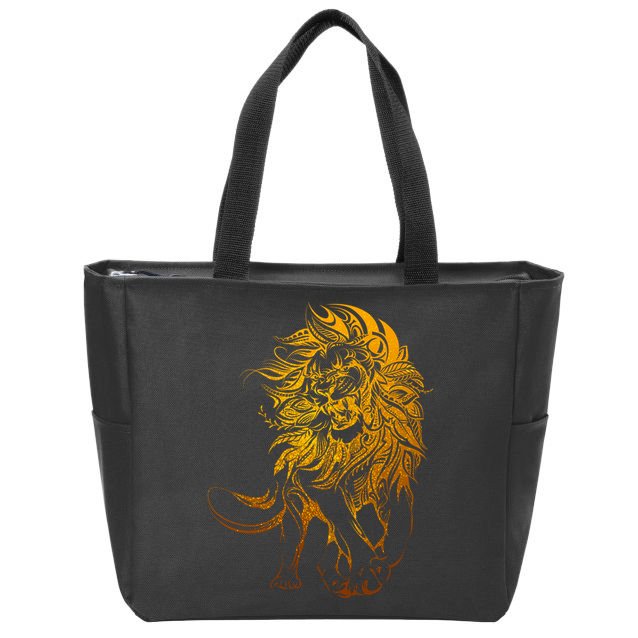 Zodiac Leo Lion Floral Tribal Design Zip Tote Bag
