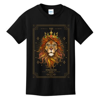 Zodiac Leo Lion Tarot Card VIII Strength Kids T-Shirt
